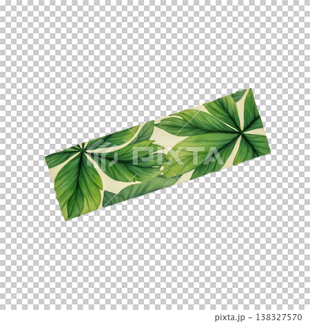 Watercolor green leaf pattern washi tape strip for scrapbooking and creative journal craft. 138327570