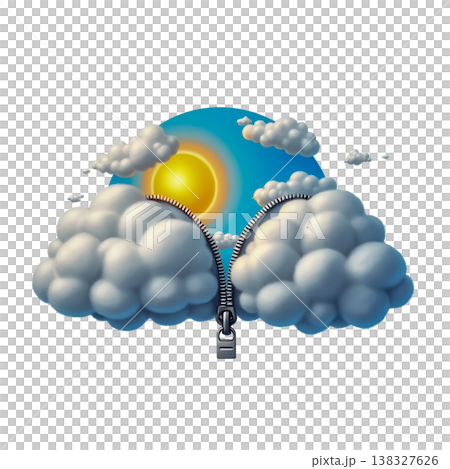 Zipper opening clouds revealing sun sky abstract weather concept background. 138327626