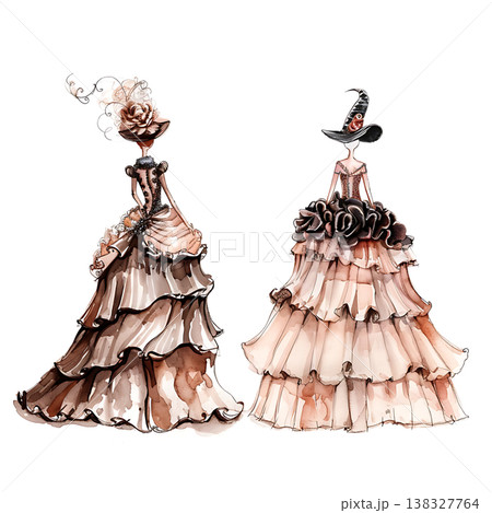 Elegant and whimsical gowns featuring historical and Halloween themes 138327764