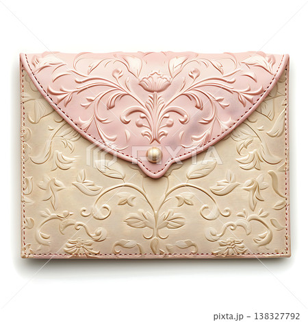 Elegant two-tone clutch with embossed floral design and golden button closure Elegant two-tone clutch with embossed floral design and golden button closure 138327792