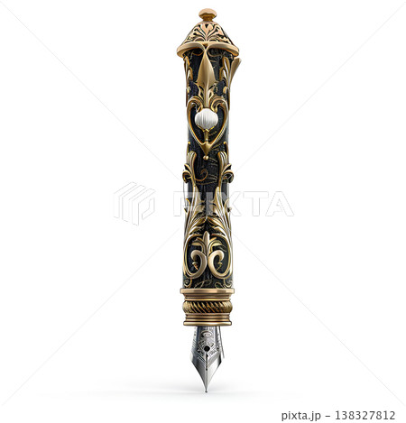 Ornate antique gold and black fountain pen studio shot on white background 138327812