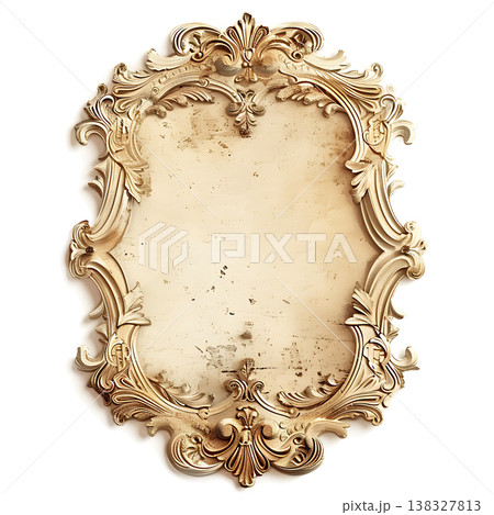 Ornate antique mirror with distressed surface on white 138327813