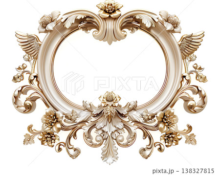 Ornate gold and cream oval frame with floral and scroll carvings 138327815