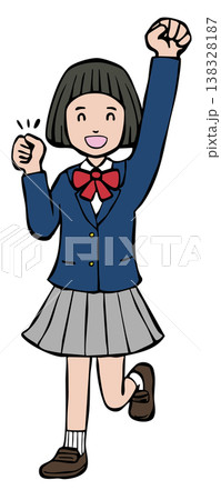 女の子　笑顔　ガッツポーズ　制服ブレザー 138328187