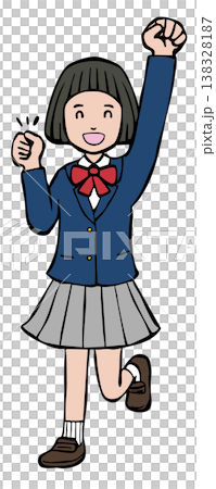 女の子　笑顔　ガッツポーズ　制服ブレザー 138328187