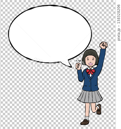 女の子笑顔　ガッツポーズ　制服　フキダシ 138328206
