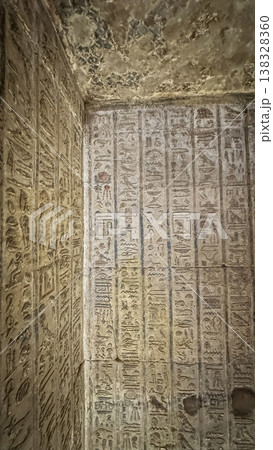 Beautiful bas-reliefs and ancient hieroglyphs from the Dendera Temple Complex, Qena, Egypt Beautiful bas-reliefs and ancient hieroglyphs from the Dendera Temple Complex, Qena, Egypt 138328360