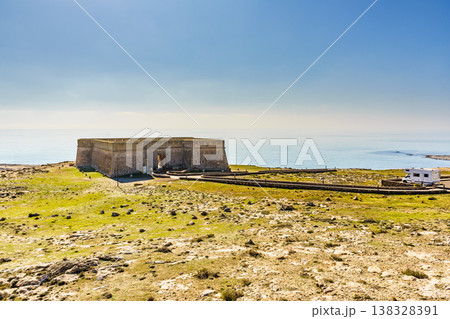Coast view with caravan at guards castle, Almeria Spain 138328391