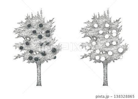 果実が実る樹木の手描きイラスト 138328865