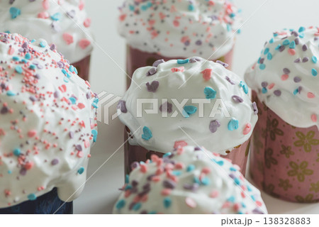 Easter Cakes with Sprinkles and Festive Decorations 138328883