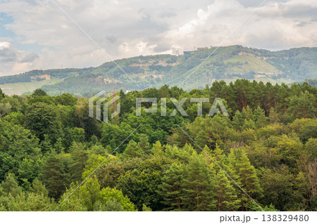 Summer Mountains Landscape with Green forest. Summer Mountains Landscape with Green forest. 138329480