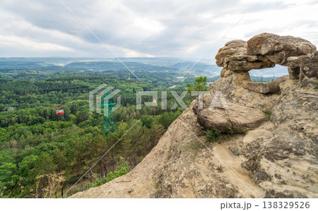 View of Kislovodsk Park and the cable car from the mountain 138329526