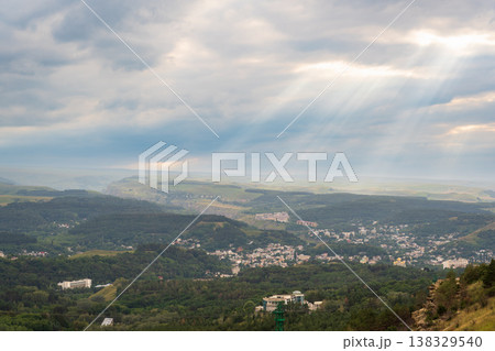 View of Kislovodsk Park and the cable car from the mountain 138329540