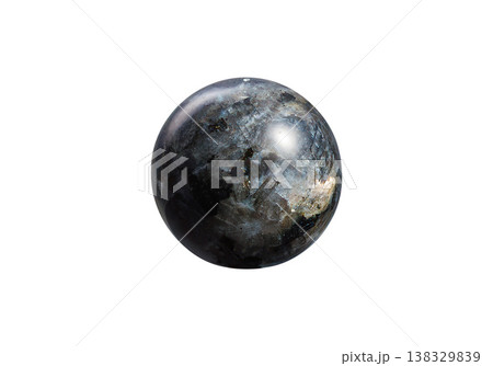Polished Black Larvikite Sphere on White Background Polished Black Larvikite Sphere on White Background 138329839