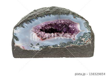 Amethyst Crystal Druse macro mineral on white background Amethyst Crystal Druse macro mineral on white background 138329854