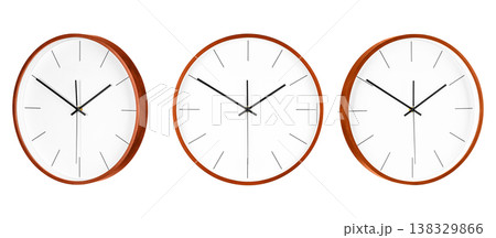 Set Modern wall clock with minimalist design featuring clean white face Set Modern wall clock with minimalist design featuring clean white face 138329866