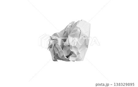 Macro of crumpled white paper scrap isolated on white. Detailed wrinkled paper texture isolate. Macro of crumpled white paper scrap isolated on white. Detailed wrinkled paper texture isolate. 138329895
