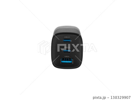 Front View of Black Triple USB Fast Charger Mockup 138329907
