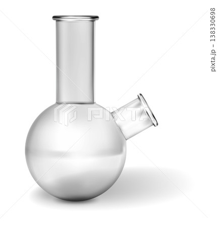 Chemistry round bulb glass flask, scientific experiment equipment, realistic 3D vector laboratory glassware, empty vial 138330698