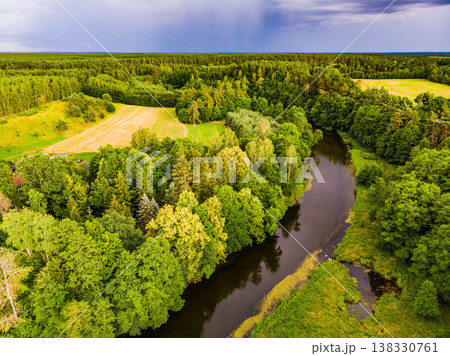 Brda river and Tuchola forest in Poland. Aerial view 138330761