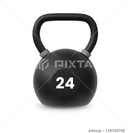 A black cast iron 24 kg kettlebell with a handle, equipment for strength training and CrossFit. 138330798