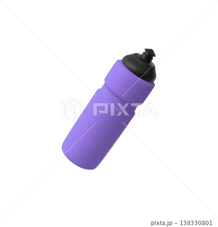 Sport bottle of clean water with dispenser 3D vector mockup, reusable fitness bottle, vector purple gym flask of aqua Sport bottle of clean water with dispenser 3D vector mockup, reusable fitness bottle, vector purple gym flask of aqua 138330801
