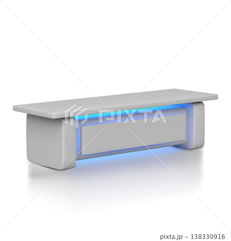 Service desk table realistic vector 3D mockup, reception furniture, promotional counter, desktop with led illumination Service desk table realistic vector 3D mockup, reception furniture, promotional counter, desktop with led illumination 138330916