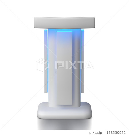 Service desk vector 3D mockup, promotional advertising booth stand with led illumination, information stall front view 138330922
