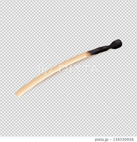 Burnt match, charred wooden stick, burned matchstick with scorched edge and black ash vector 3D realistic illustration 138330938