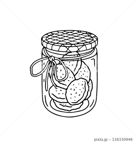 Hand drawn hygge doodle glass mason jar with cookies icon clipart vector illustration Hand drawn hygge doodle glass mason jar with cookies icon clipart vector illustration 138330946
