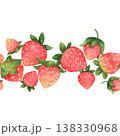 Seamless border with ripe strawberries. Berries in a childish cartoon style. Hand-drawn watercolor illustration isolated on a white background. Perfect for posters, cards, invitations, and packaging 138330968