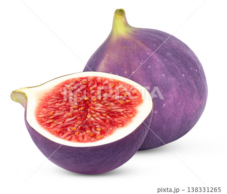 Purple whole fig fruit and half of fig isolated. 138331265