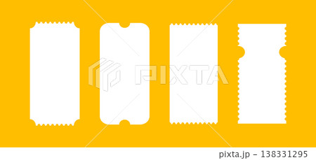 White admit tickets mockups on yellow background. Pattern of ticket for cinema, casino, circus, festival or theater, club. Empty flat template. Boarding blank, lottery, sale coupons. White admit tickets mockups on yellow background. Pattern of ticket for cinema, casino, circus, festival or theater, club. Empty flat template. Boarding blank, lottery, sale coupons. 138331295