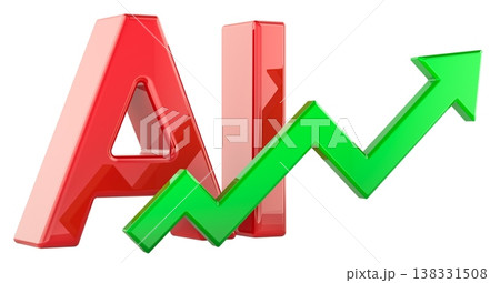 AI with green rising arrow, concept of artificial intelligence growth, market expansion and technology progress, 3d rendering 138331508