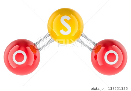 Sulfur dioxide SO2 molecule model, 3d rendering 138331526