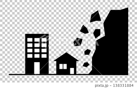 A monochrome illustration depicting a landslide. A monochrome illustration depicting a landslide. 138331884