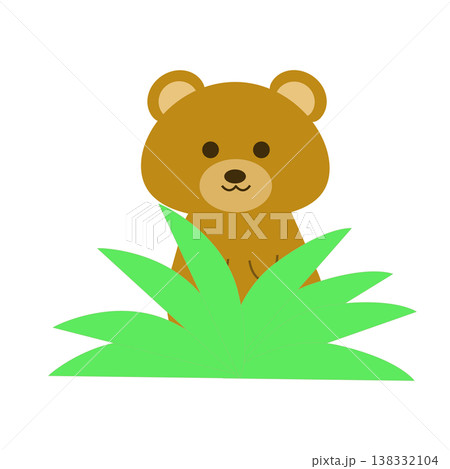 草むらから顔を出すかわいいくまのイラスト（動物・自然素材） 138332104