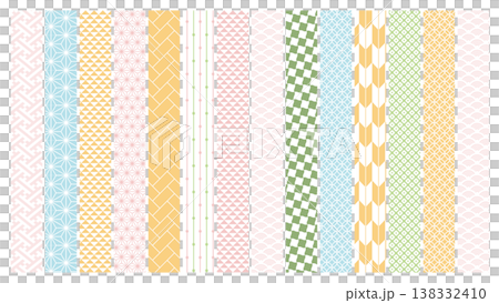 [Spring background material] Colorful Japanese pattern illustrations of traditional motifs 138332410