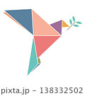 Abstract pastel origami peace dove with olive leaf symbol minimalist style isolated on white background 138332502
