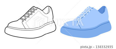 Sneakers shoe flat plus line set. Minimal trainer design for fashion app, web icons, branding concept, man woman unisex. Sneakers shoe flat plus line set. Minimal trainer design for fashion app, web icons, branding concept, man woman unisex. 138332935