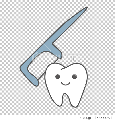 可愛的牙齒形象和牙線，牙間清潔，F形，口腔護理，牙科教育，材料，透明背景。 138333291