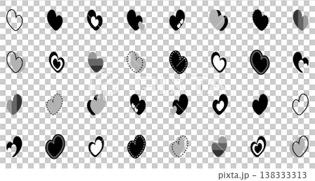 Simple heart symbol set black and white Simple heart symbol set black and white 138333313