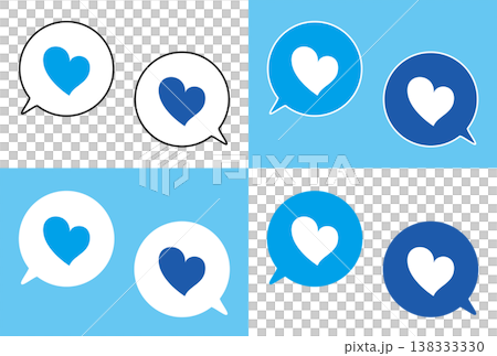 Simple speech bubble set, heart symbol, colorful, light blue & blue Simple speech bubble set, heart symbol, colorful, light blue & blue 138333330