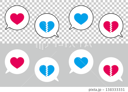 Simple speech bubble set with two heart marks, colorful, red and blue 138333331
