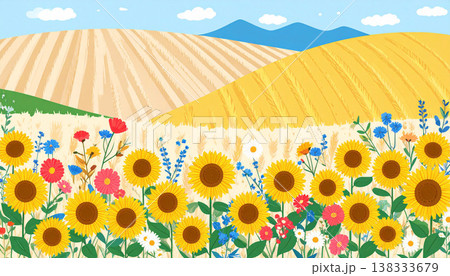 ヒマワリをイメージしたイラスト 138333679