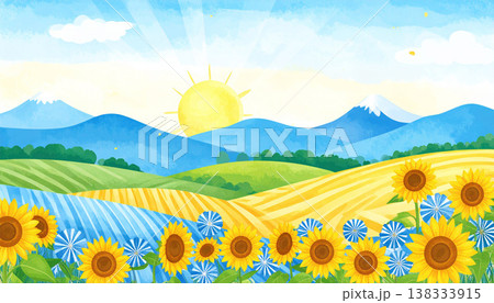 ヒマワリをイメージしたイラスト 138333915