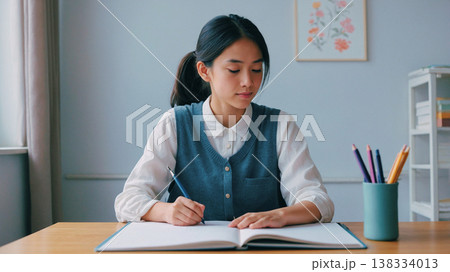 勉強する女子高生 138334013