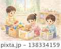 おもちゃを片付ける子どもたちのイラスト（保育園・生活習慣・かわいい・日本） 138334159