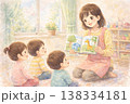 保育士が子どもに絵本を読み聞かせするイラスト（保育園・教育・かわいい・日本 138334181
