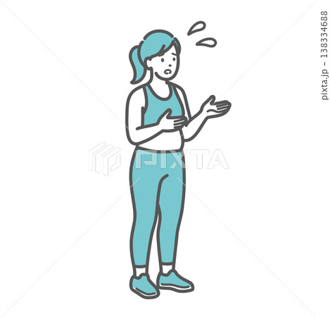 不安そうに会話・相談をするスポーツウェア姿のぽっちゃり女性のイラスト 不安そうに会話・相談をするスポーツウェア姿のぽっちゃり女性のイラスト 138334688